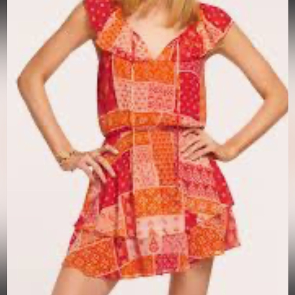 Ramy Brook patchwork orange and red dress